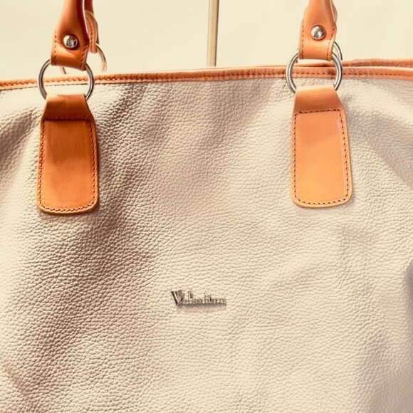 VALENTINA Women's Genuine Leather Tote Bag Beige Tan Interior Pockets Italian - Picture 9 of 14
